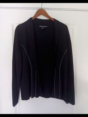 Michelle Nicole Black Cardigan with White Stitch Detailing